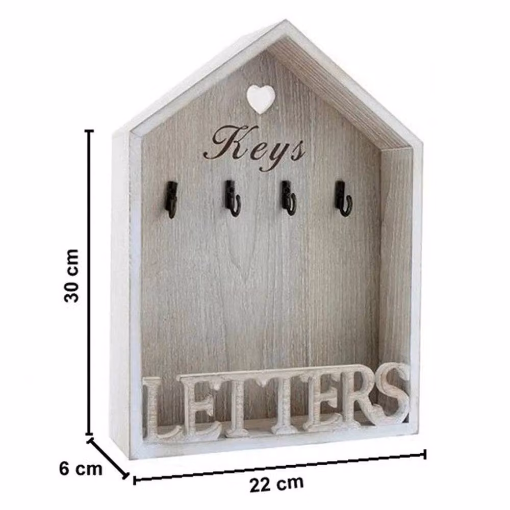 SPETLEK White Wall-Mounted Wooden Letter Rack and Key Holder with Hooks – 2
