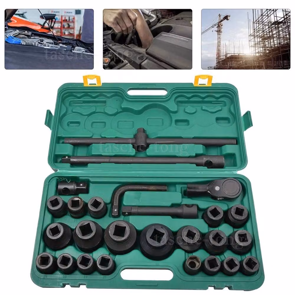 FLAVORA 26pc Impact Socket Set with 3/4 inch and 1 inch Drive Ratchet, Green – 6