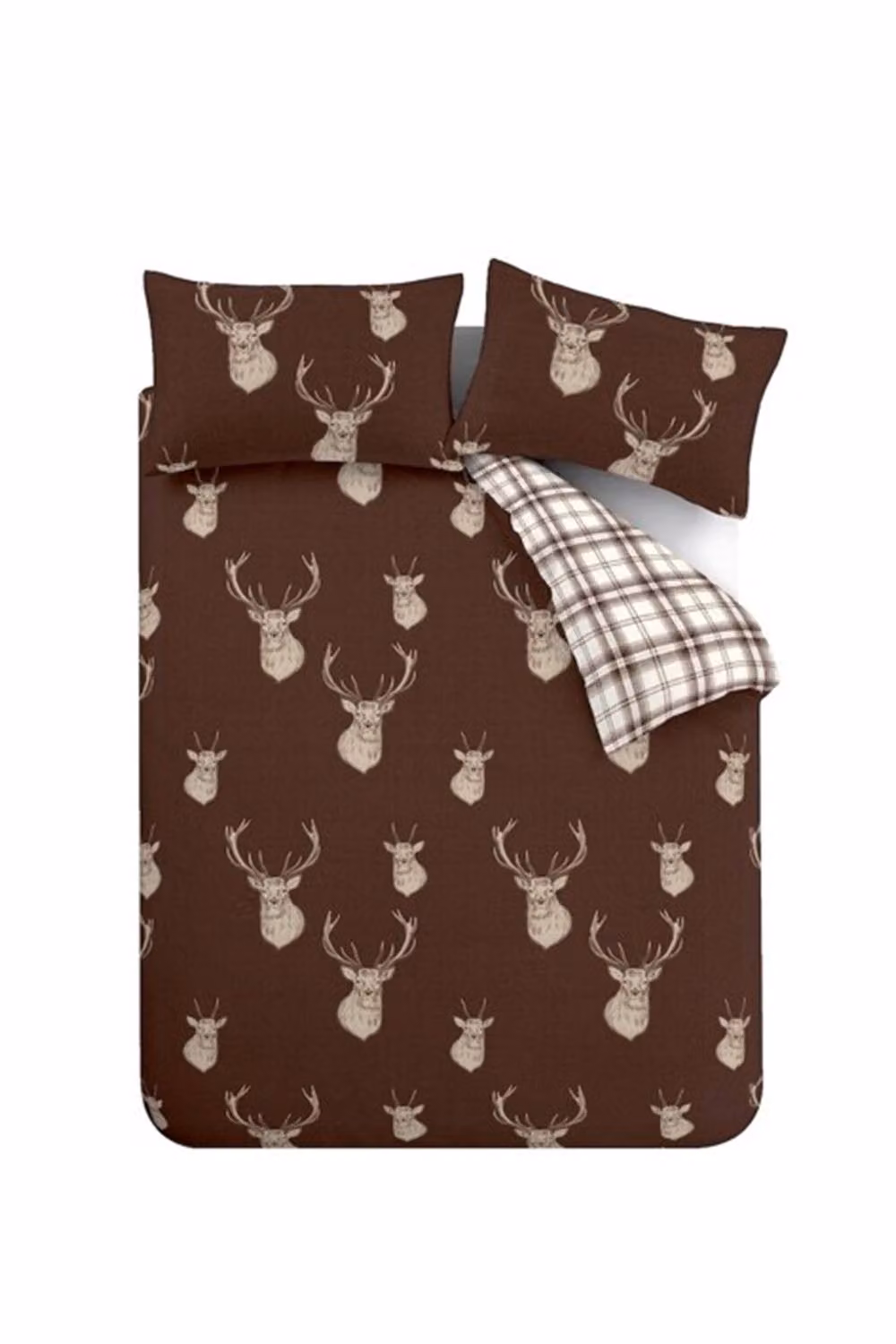 Catherine Lansfield Stag Check Reversible Single Duvet Cover Set, Chocolate Brown, W/D/H: 135 x 200 cm and 50 x 75 cm – 5