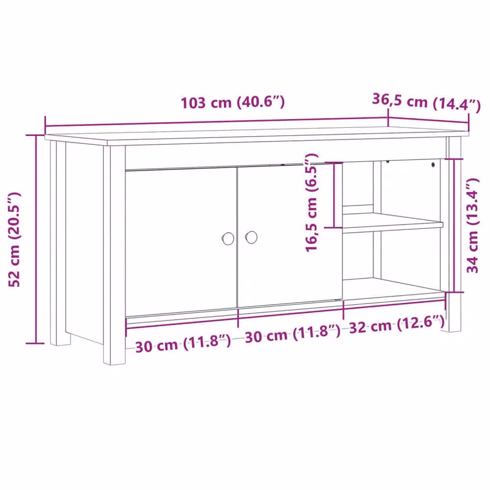 Berkfield Home TV Cabinet in Honey Brown Solid Pine Wood, W: 103 cm, D: 36.5 cm, H: 52 cm – 5