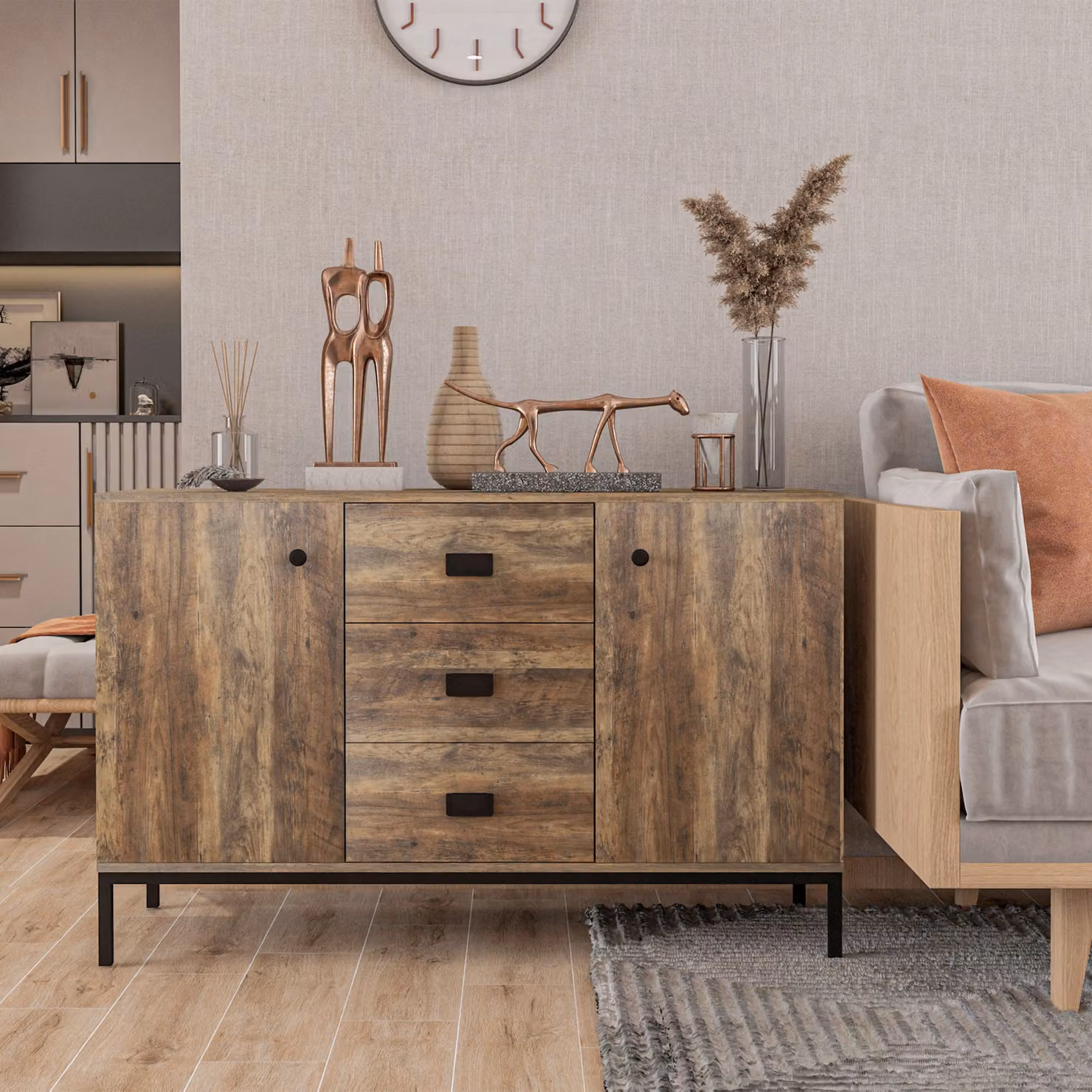 HOMCOM Industrial Sideboard Storage Cabinet in Brown – 2