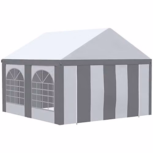 Outsunny Galvanised Steel Party Tent Marquee Gazebo with Windows in White and Grey, W/D/H: 400 x 400 x 315 cm – 2