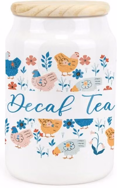 Purely Home Botanical Chickens Ceramic Tea Storage Canister in Blue and White Floral