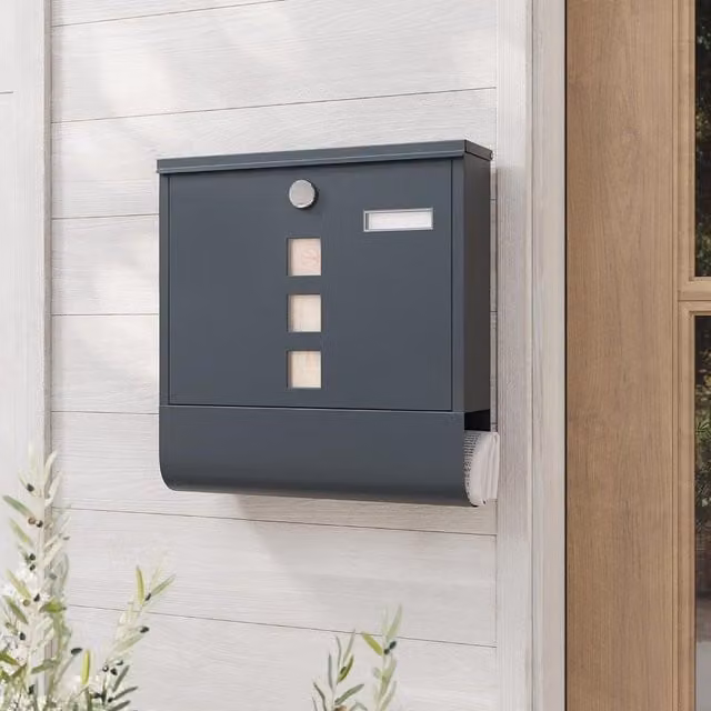 SONGMICS Wall Mounted Steel Letterbox in Grey
