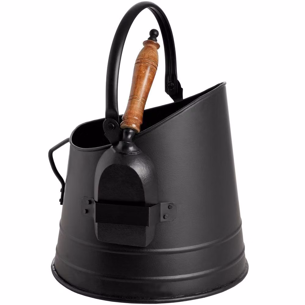 Hill Interiors Black Coal Bucket with Teak Handle Shovel – 2