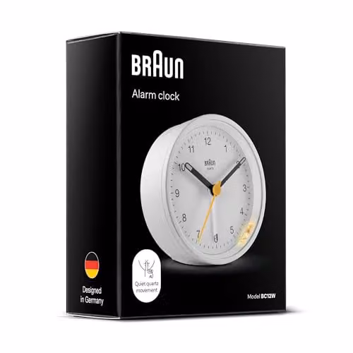 Braun Classic Analogue Alarm Clock in White, Yellow or Black – 3