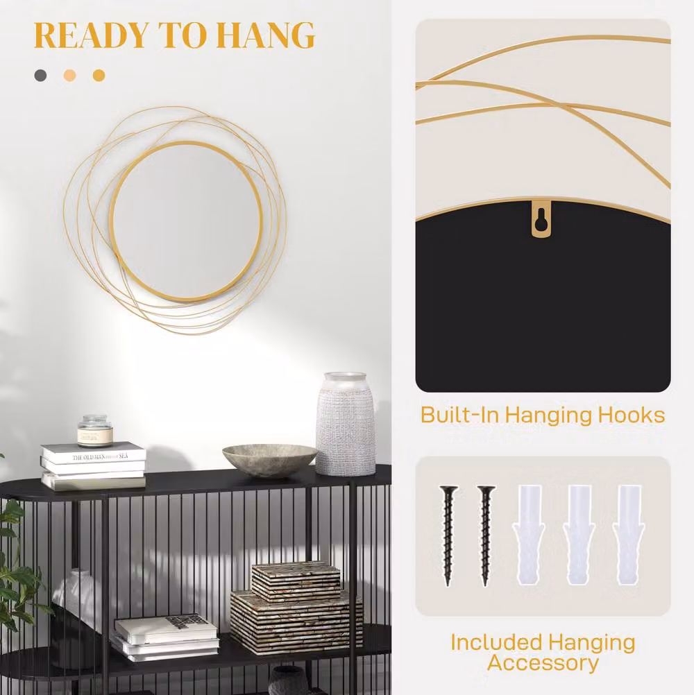 STILVORA Modern Round Gold Wall Mirror with Hanging Kit, Diameter: 65 cm – 3