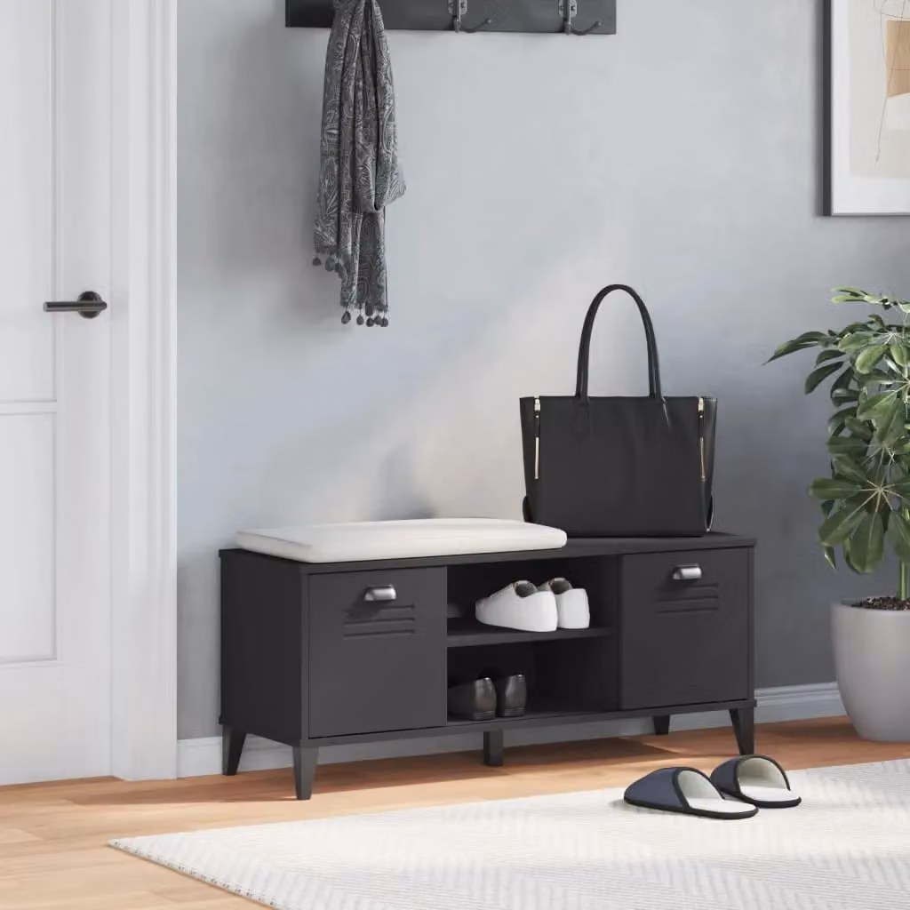 Berkfield Home VIKEN Shoe Bench in Black Solid Pine Wood, W/D/H: 106 x 35 x 45 cm – 2