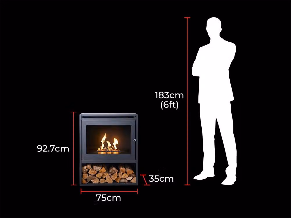 OKO S6 Bio Ethanol Stove with Log Storage in Charcoal Grey – 6