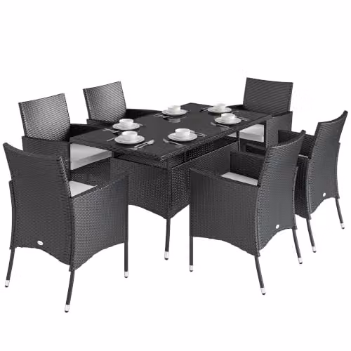 Outsunny 7-Piece Black Rattan Garden Furniture Dining Set for 6 Adults – 1