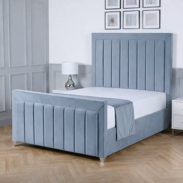 Living Comfort Bedz Elara Single Upholstered Velvet Gas Lift Storage Bed in Light Blue, W/D/H: 90 x 190 cm