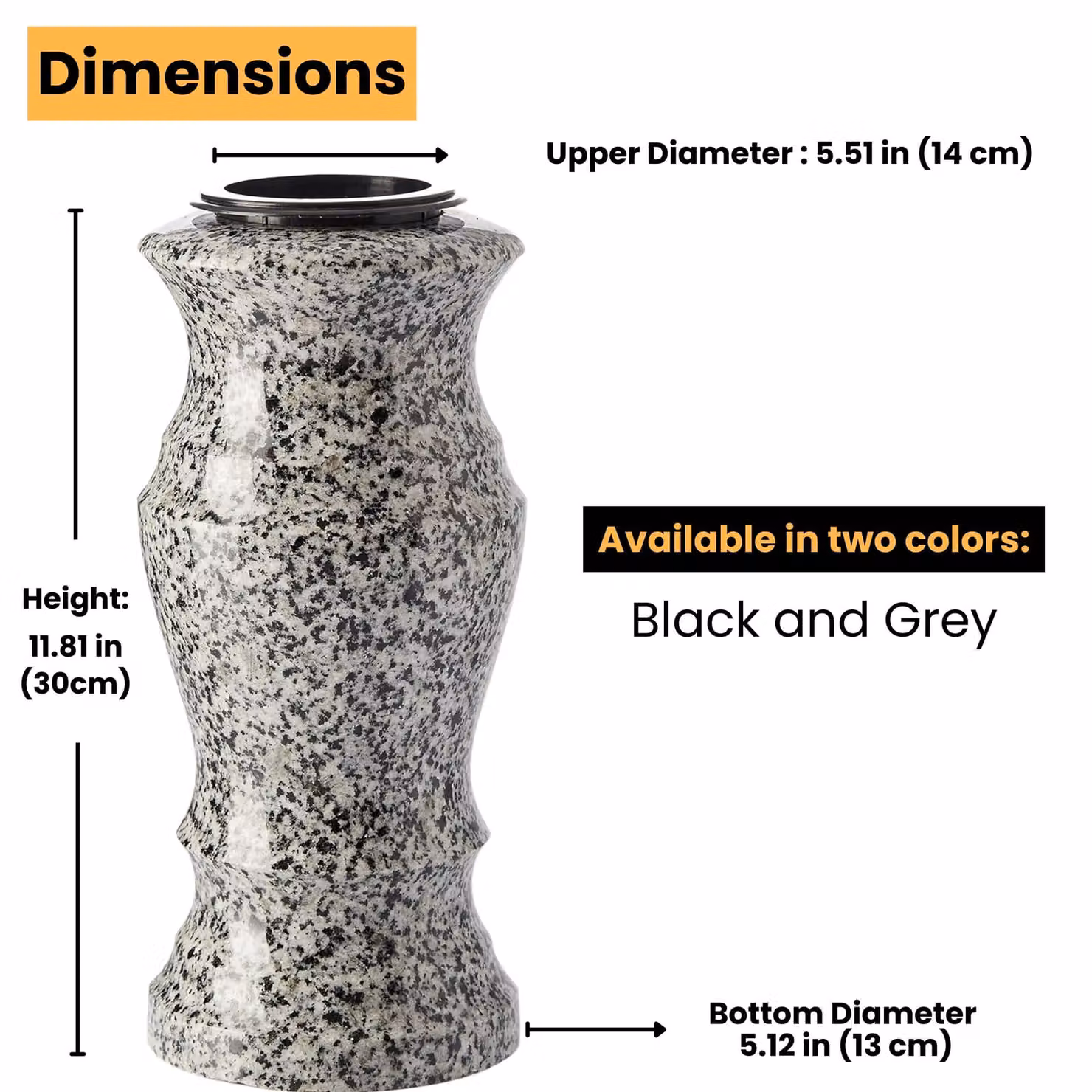 Novecrafto Classic Round Granite Memorial Vase in Grey and Black Stone for Cemetery or Garden – 3