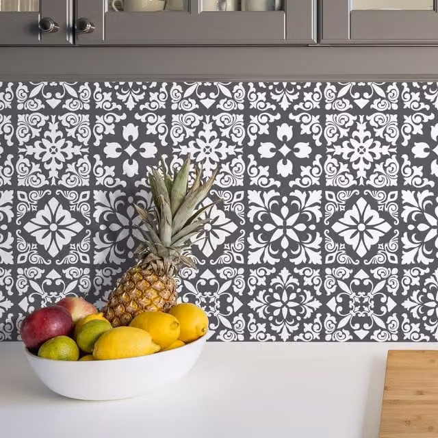 Walplus Wall Tile Stickers in Grey and White, 24 Pack, W: 15 cm, H: 15 cm