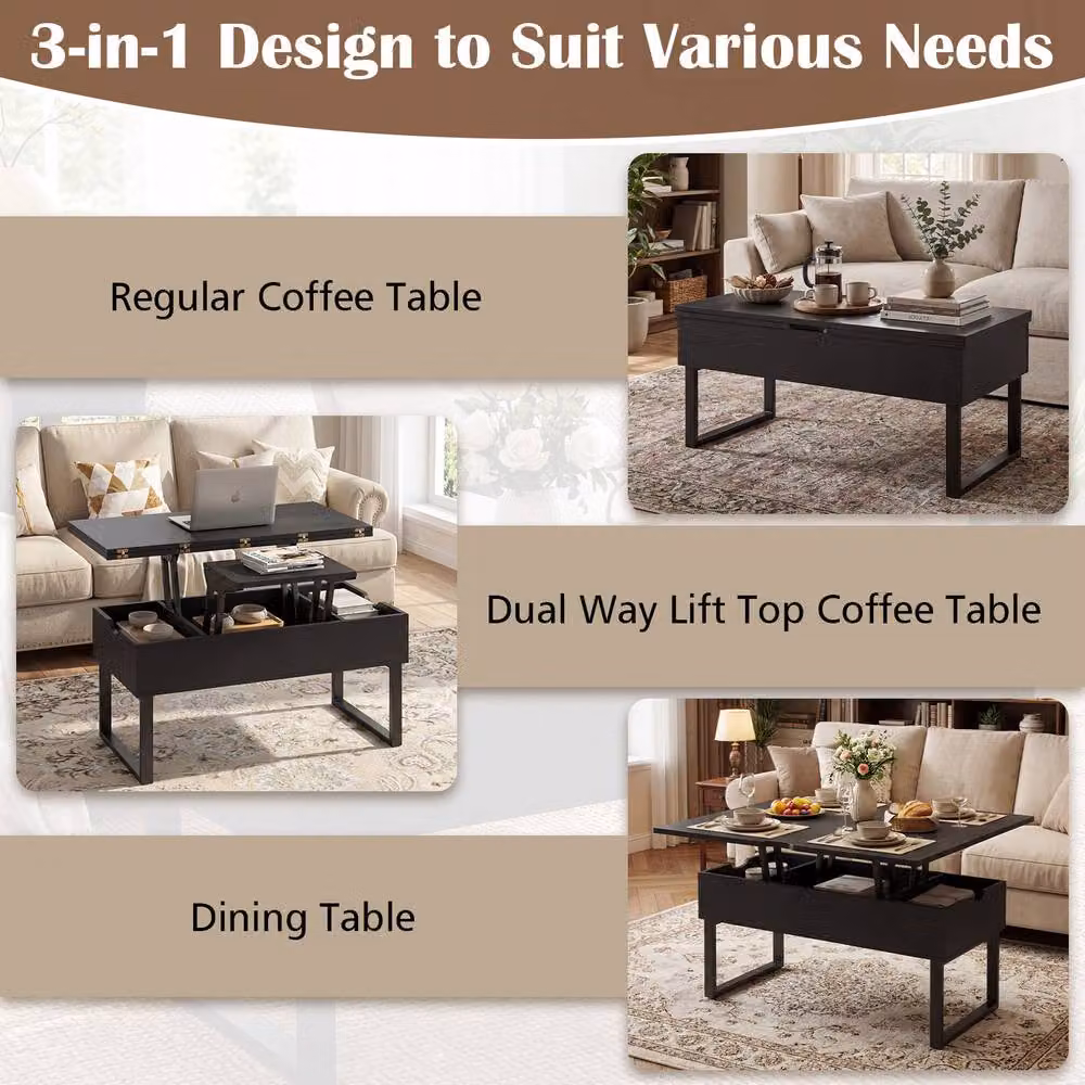 Costway 3-in-1 Convertible Lift Top Coffee Table in Black – 9