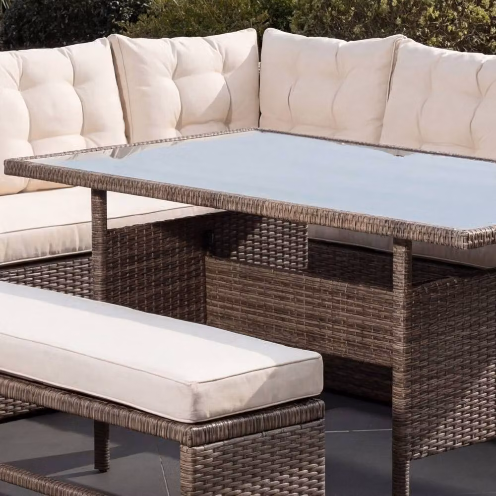 Artemis Home Piana Brown Polyrattan L-Shape Outdoor Corner Sofa Set with Coffee Table and Cushions – 2