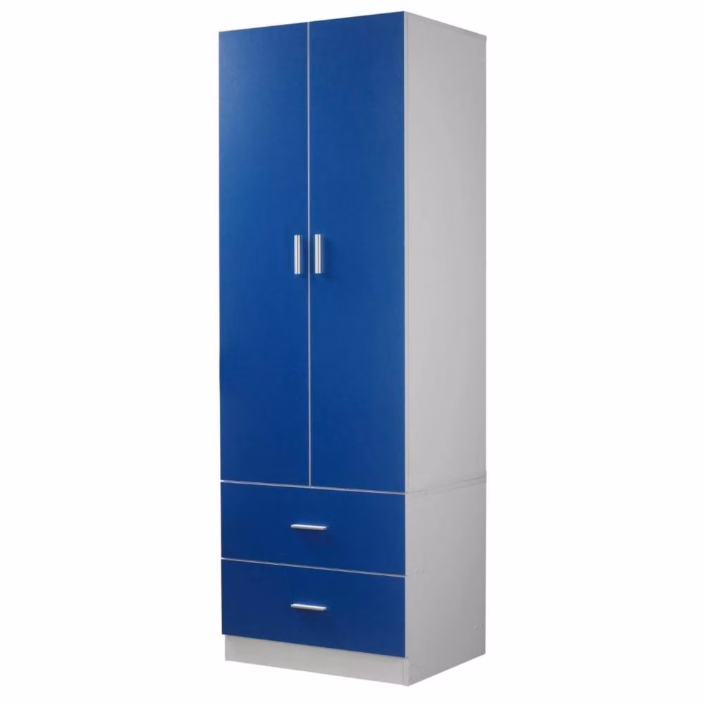 Kelvenix Blue Wooden Compact Wardrobe with 2 Doors and 2 Drawers, H 180 x W 60 x D 46.5 cm – 2