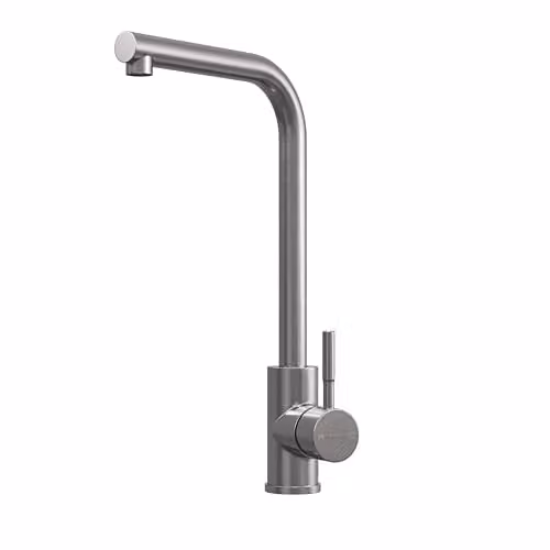 Balterley Modern L-Neck Single Lever Kitchen Sink Mixer Tap in Brushed Steel, H 24.5 cm x W 34.7 cm x D 9.0 cm