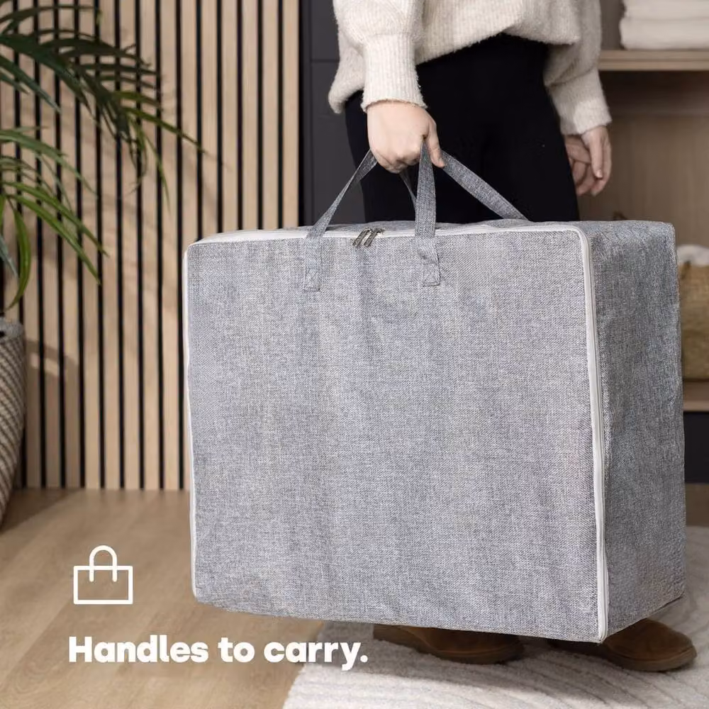 EONLION Set of 2 Grey Fabric Clothes Storage Bags, 75L, Foldable with Handles, W/D/H: 50 x 50 x 50 cm – 3