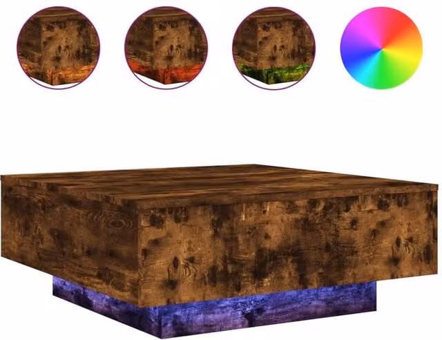 Berkfield Home Modern Square Coffee Table with LED Lights in Smoked Oak Brown, W/D/H: 80 x 80 x 31 cm