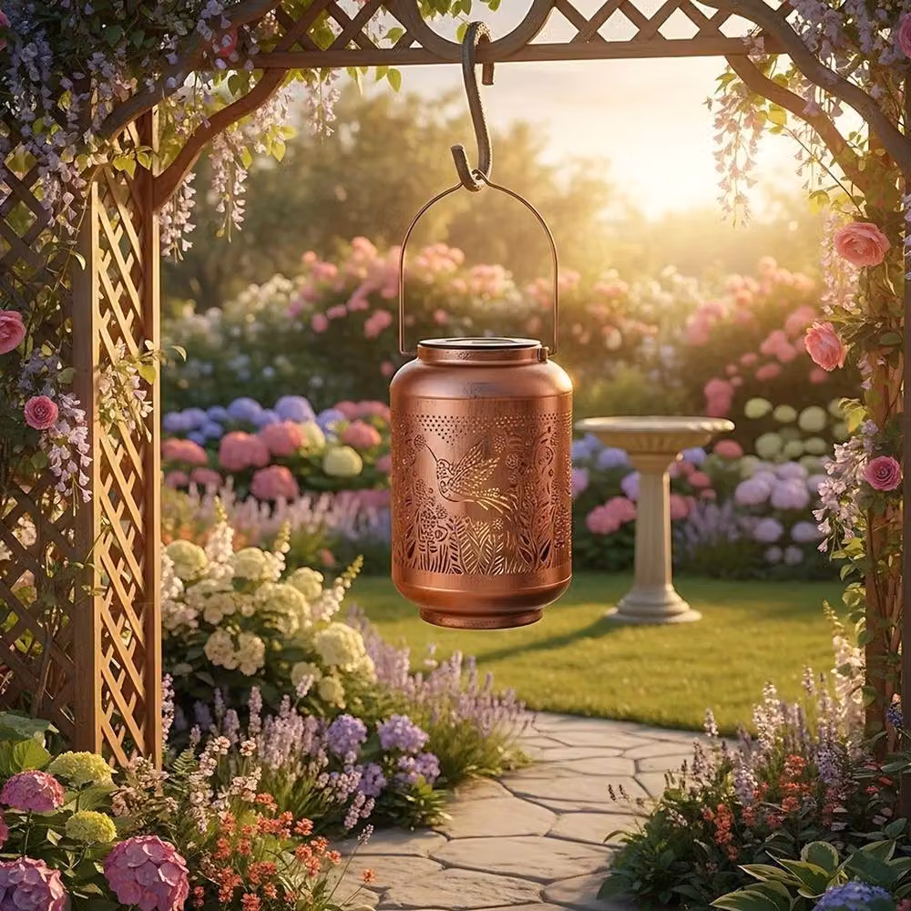 NESTLUNE Solar LED Moroccan Hanging Lantern Light in Bronze – 4