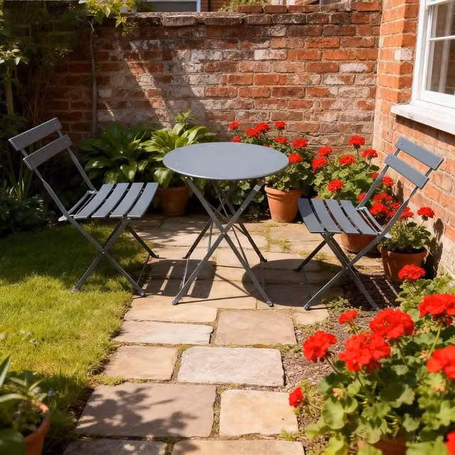 FURNITURE ONE Metal Bistro Set in Grey, Folding 2-Seater Patio Furniture Set for Garden, Balcony or Terrace