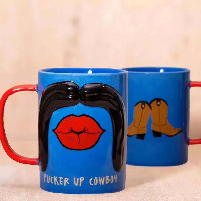 Boxer Gifts Moustache Lipstick Ceramic Mug, 18oz, Multicolour