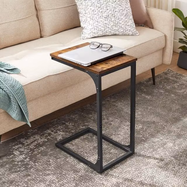 VASAGLE Industrial C-Shaped Metal Frame Side Table in Brown