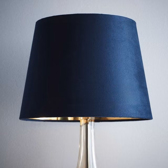 K LIVING Velvet Empire Lamp Shade for Ceiling and Table Lamps, Blue with Gold/Brass Trim, Diameter: 25.4 cm
