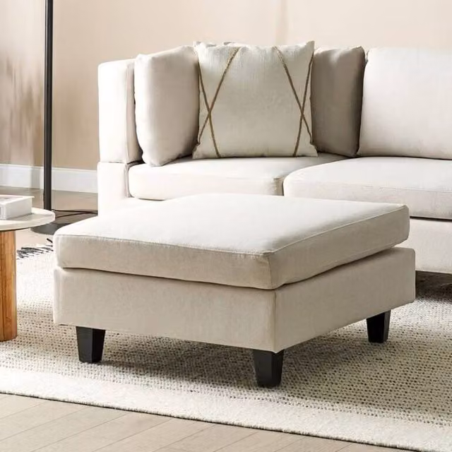 Wyld and Coco Beige Velvet Rectangular Ottoman Footstool