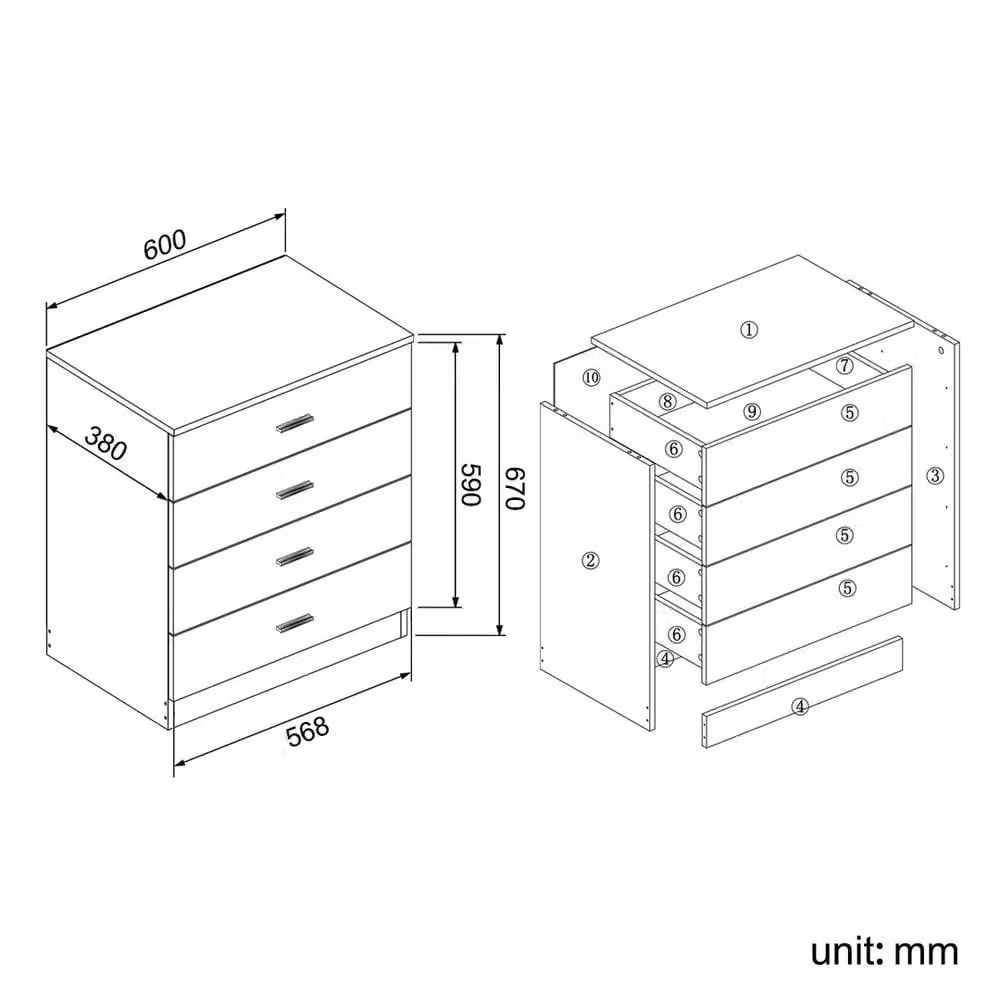 ERGOVEXA Black Walnut 4 Drawer Bedroom Chest of Drawers – 2