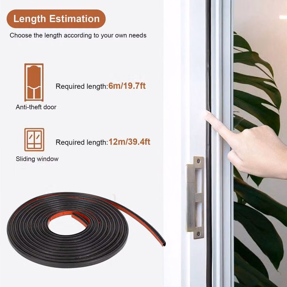 FLAVORA Black Self-Adhesive Silicone Door Weather Seal Strip, W: 52 cm, L: 600 cm – 3