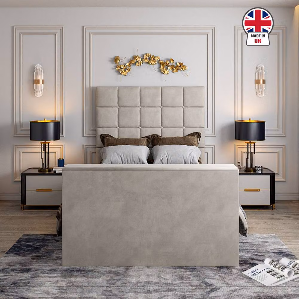 KDMD Woolverstone Upholstered Pebble TV Bed Frame in Sand, Small Double (W/D/H: 120 x 200 x 152 cm) – 3
