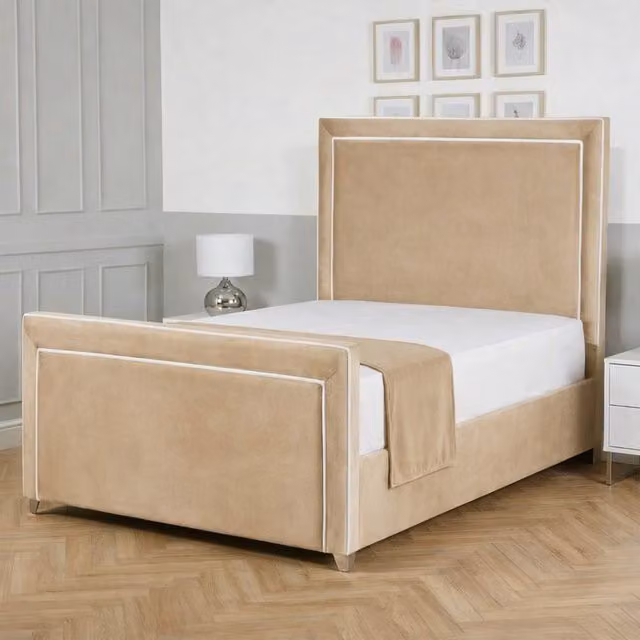 Living Comfort Bedz Verona Super King Upholstered Velvet Gas Lift Storage Bed Frame in Beige