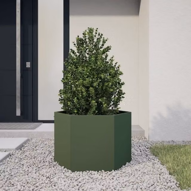 Berkfield Home Hexagon Steel Garden Planter, Green, W: 69 cm, D: 60 cm, H: 45 cm – 1