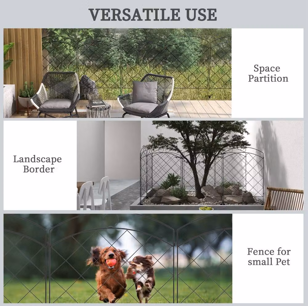 STILVORA Set of 4 Flexible Round Metal Garden Fence Panels, Black, H: 110 cm, W: 348 cm – 5