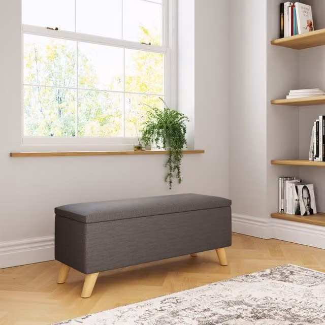 GFW Secreto Fabric Storage Ottoman Bench in Grey – 2