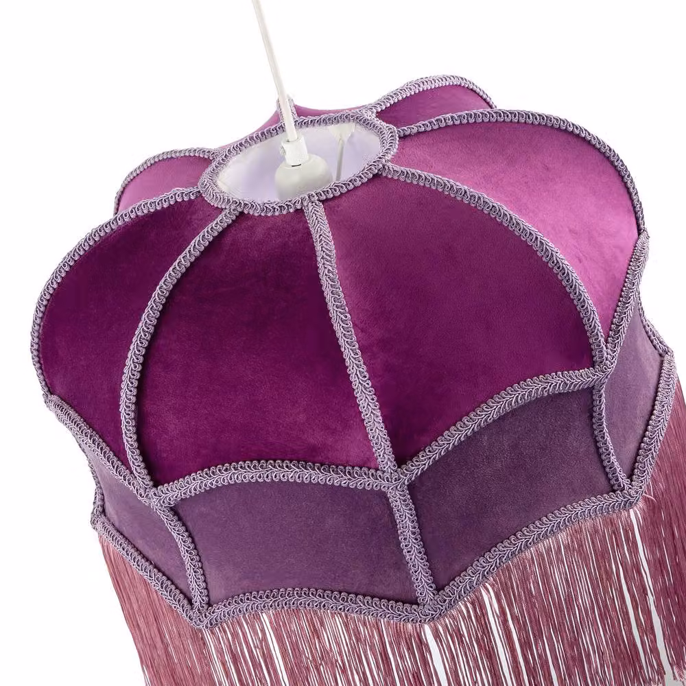 Happy Homewares Double Tier Victorian Velvet Lamp Shade with Tassels in Lilac and Purple – 3