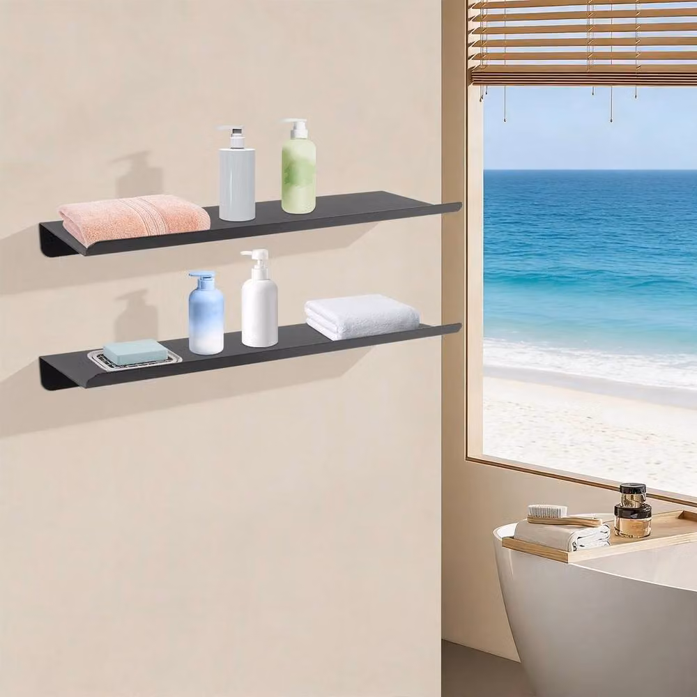 Ventryn Set of 2 Black Metal Floating Wall Shelves for Living Room, Office or Bathroom – 4