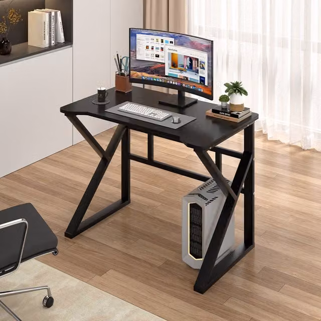 Livingandhome Modern X-Frame Computer Desk in Black Matt Finish