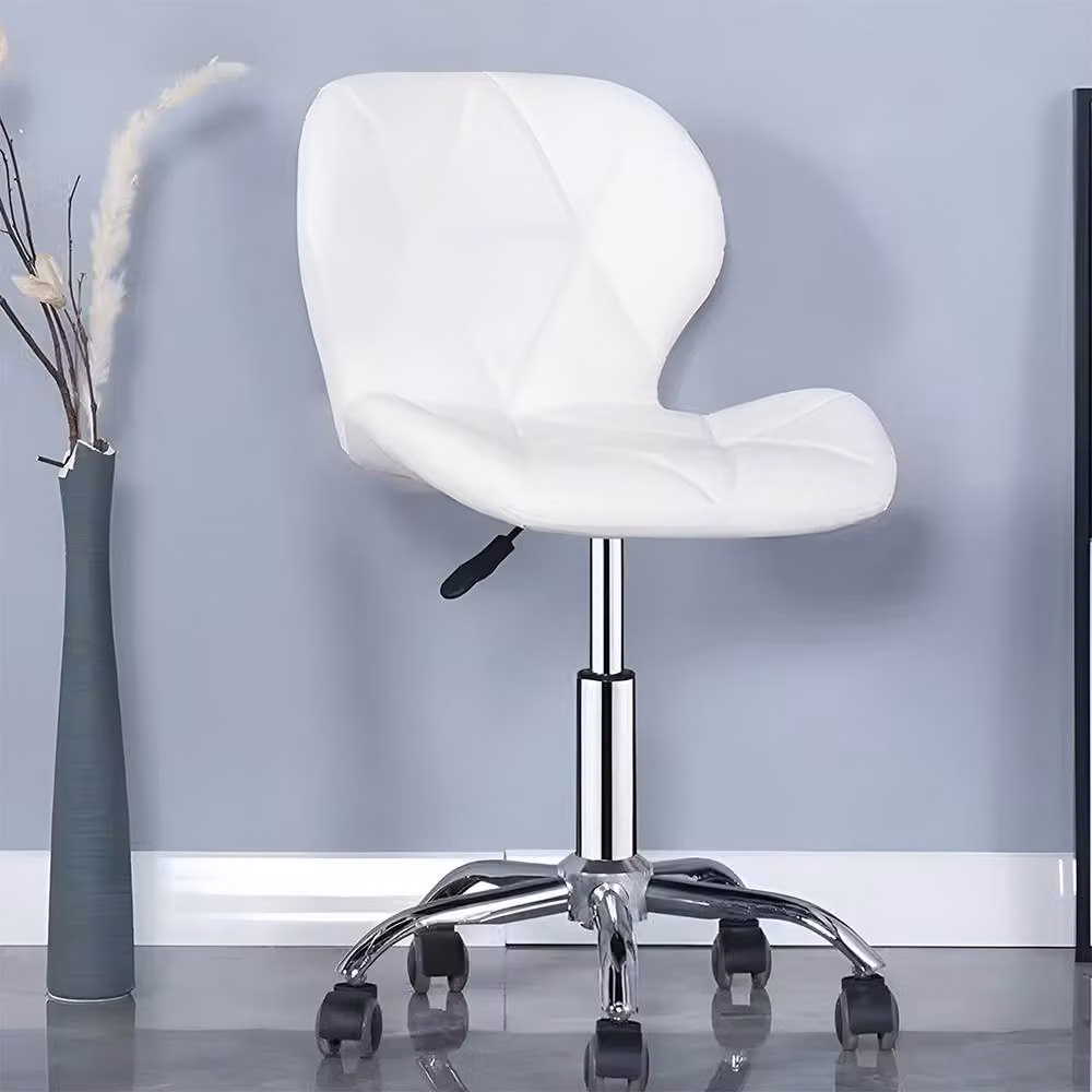 FORGEVIO White Synthetic Leather Swivel Task Chair with Castors and Chrome Metal Legs – 2