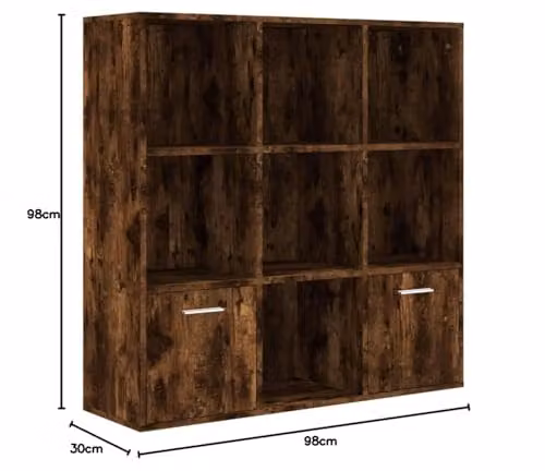 vidaXL Modern Smoked Oak Book Cabinet, Freestanding Brown Engineered Wood Book Stand with Hinged Doors and Internal Shelves for Home, Office or Living Room – 3