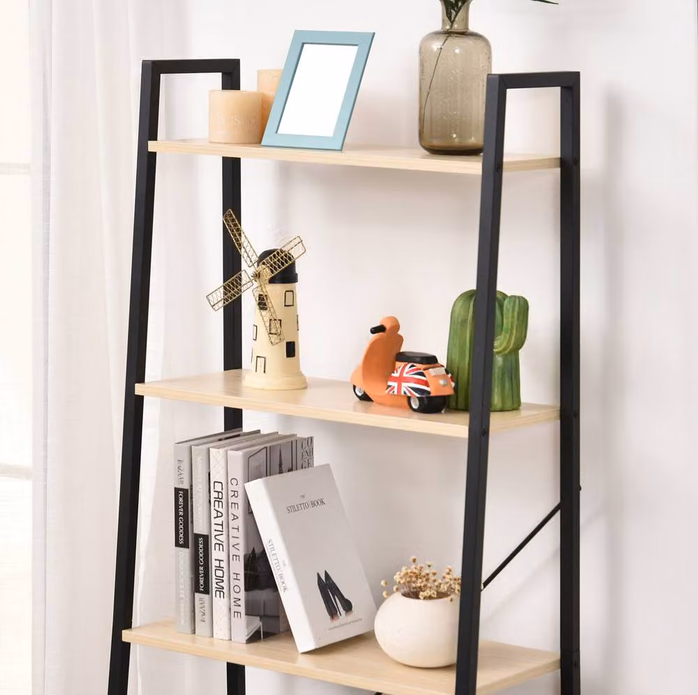 STILVORA 4 Tier Ladder Shelf with Steel Frame in Beige – 2