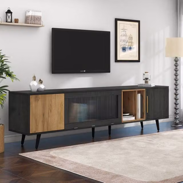 Merax Modern Industrial TV Stand in Grey with Pull-Down Door, W/D/H: 222 x 40 x 40 cm – 1