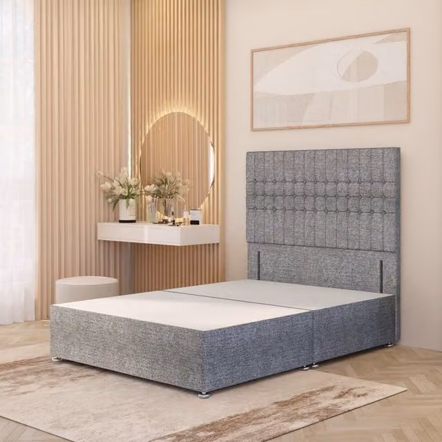 Somnior Beds Ltd Lexington Single Divan Bed Base with 54 inch Floor Standing Headboard in Grey Tweed Fabric