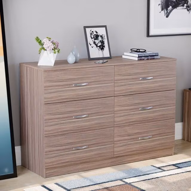 Vida Designs Riano 6 Drawer Chest of Drawers in Walnut and Silver