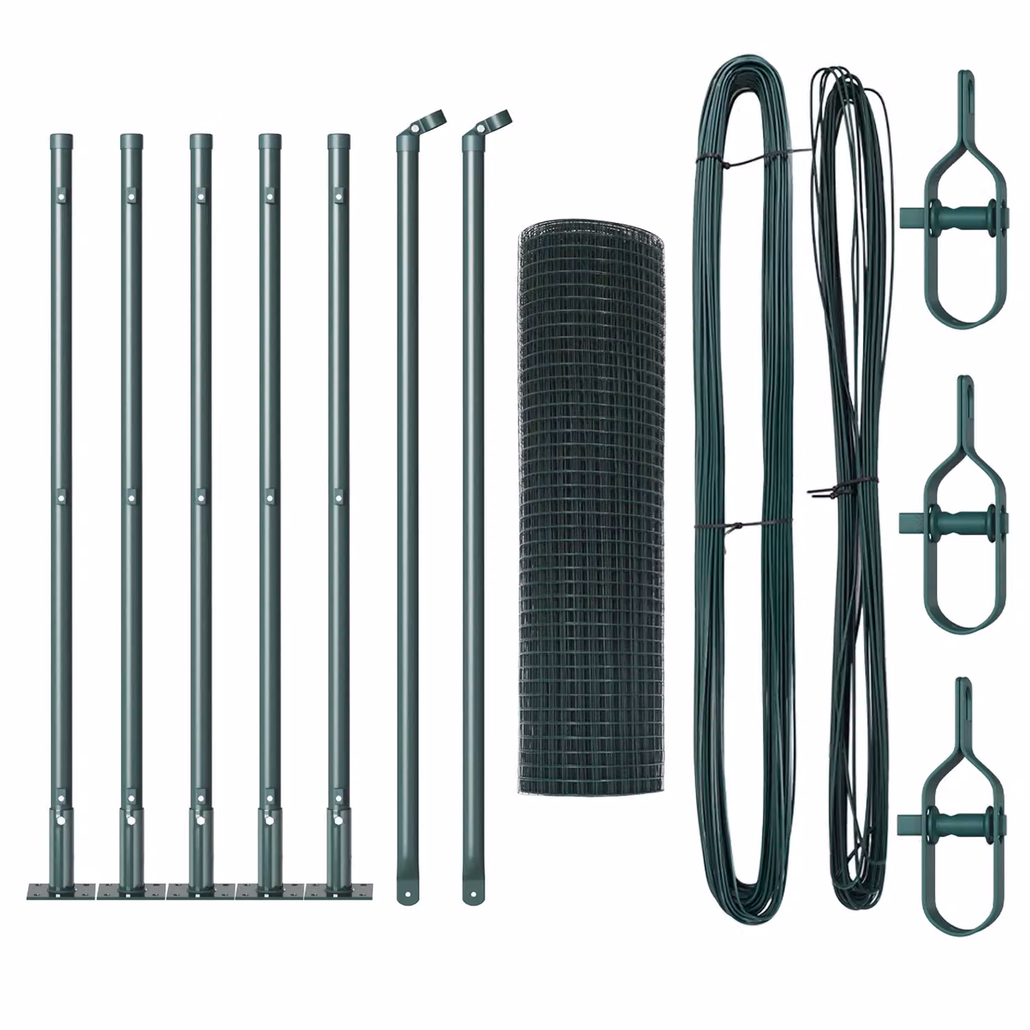 Berkfield Home Green Powder-Coated Steel Welded Wire Fence with 7 Flanged Round Posts, W: 10 m, H: 0.6 m – 2