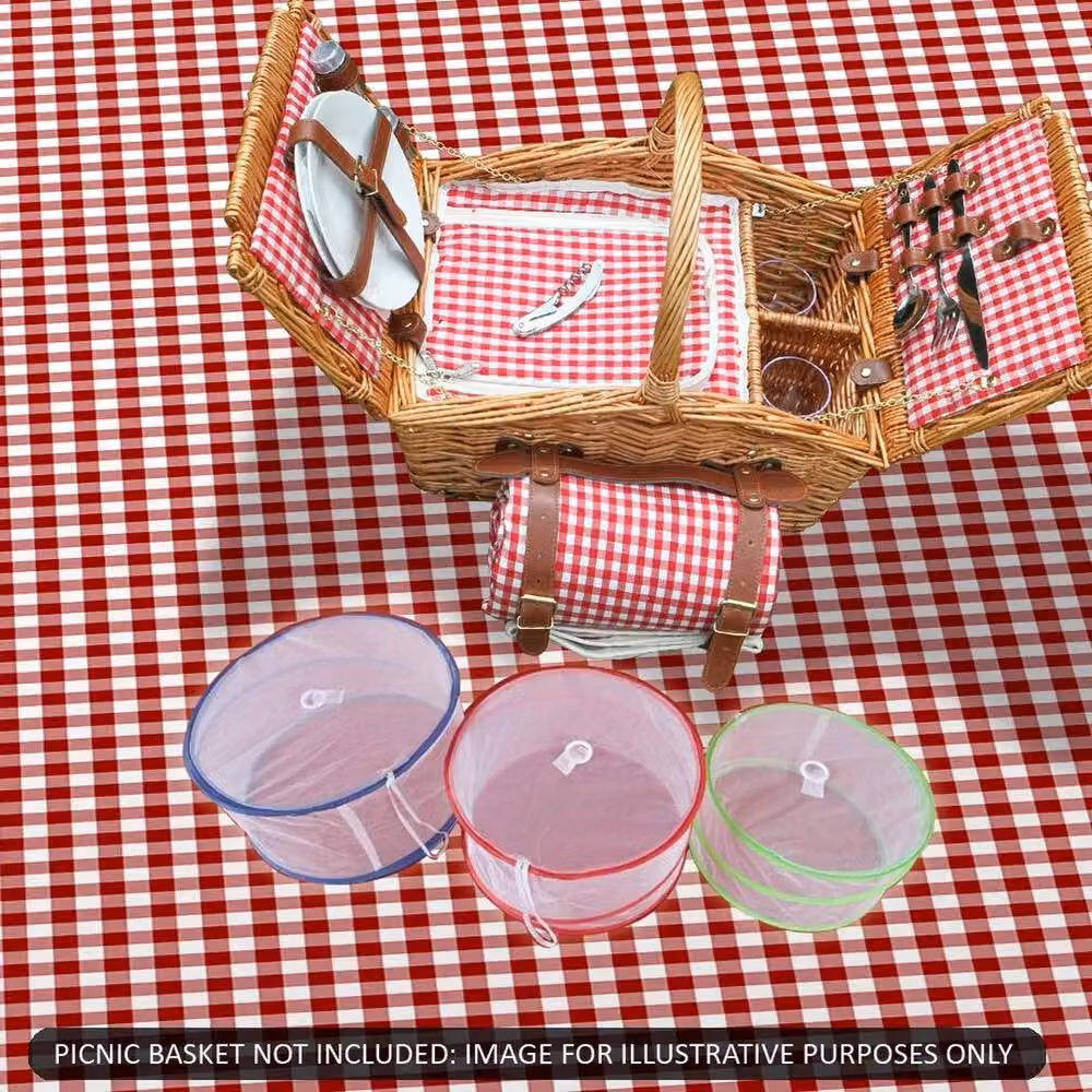 NESTLUNE 3-Piece Set of Multicolour Collapsible Pop Up Wire Mesh Food Covers, Diameter: 100 cm, Height: 15 cm – 3