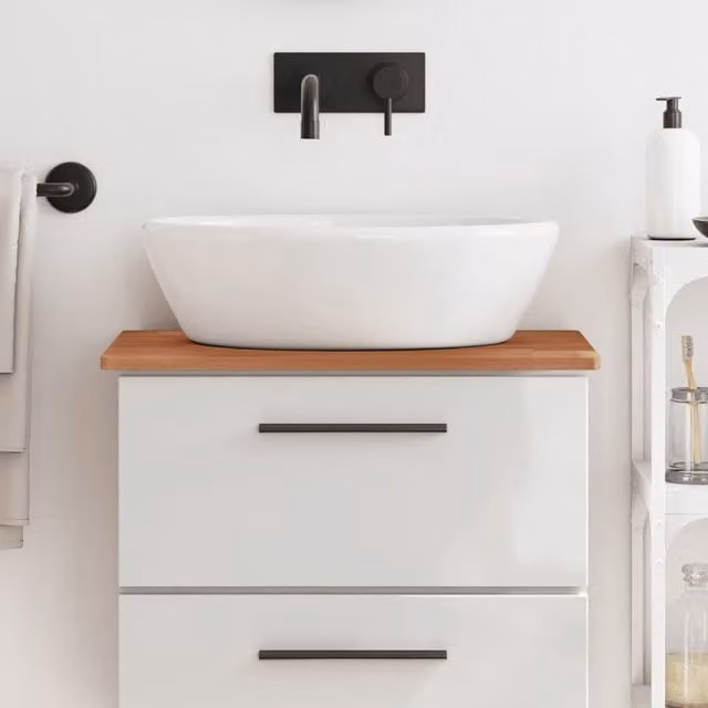 Berkfield Home Solid Wood Beech Bathroom Countertop, Brown, W: 60 cm, D: 40 cm, H: 1.5 cm – 1
