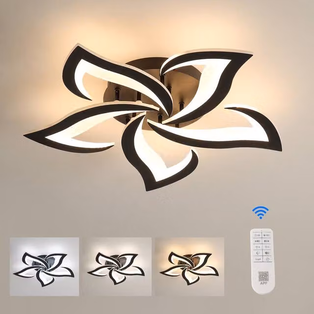 Pheashine White Round Petal LED Ceiling Light with Remote Control and Dimming Function, 40W, 4700LM, Diameter: 66 cm