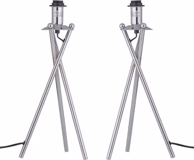 First Choice Lighting Set of 2 Modern Chrome Tripod Table Lamp Bases in Silver